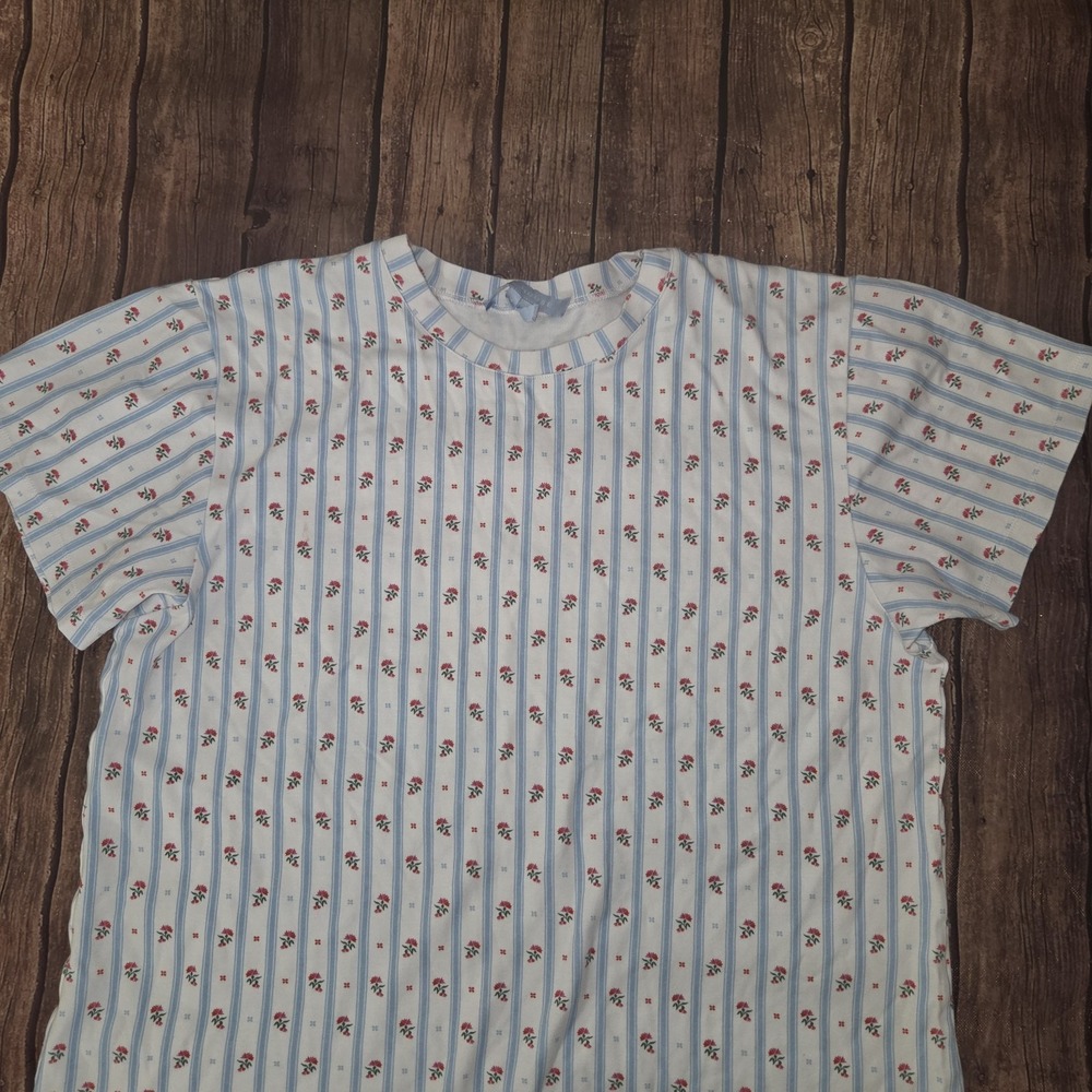 Hill House Charlotte Sleep Tee Womens M Blue White Floral Striped Coastal Sleep - Picture 6 of 9